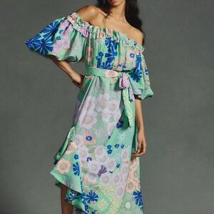 Anthropologie Oopscool Off-The-Shoulder Printed Dress  MRSP $328.